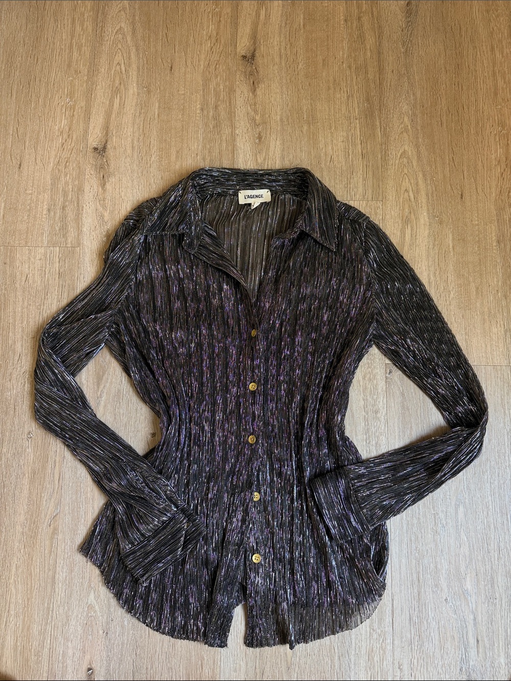 L'AGENCE Dark Metallic Thread Button-Down Sheer Boise XS/TP